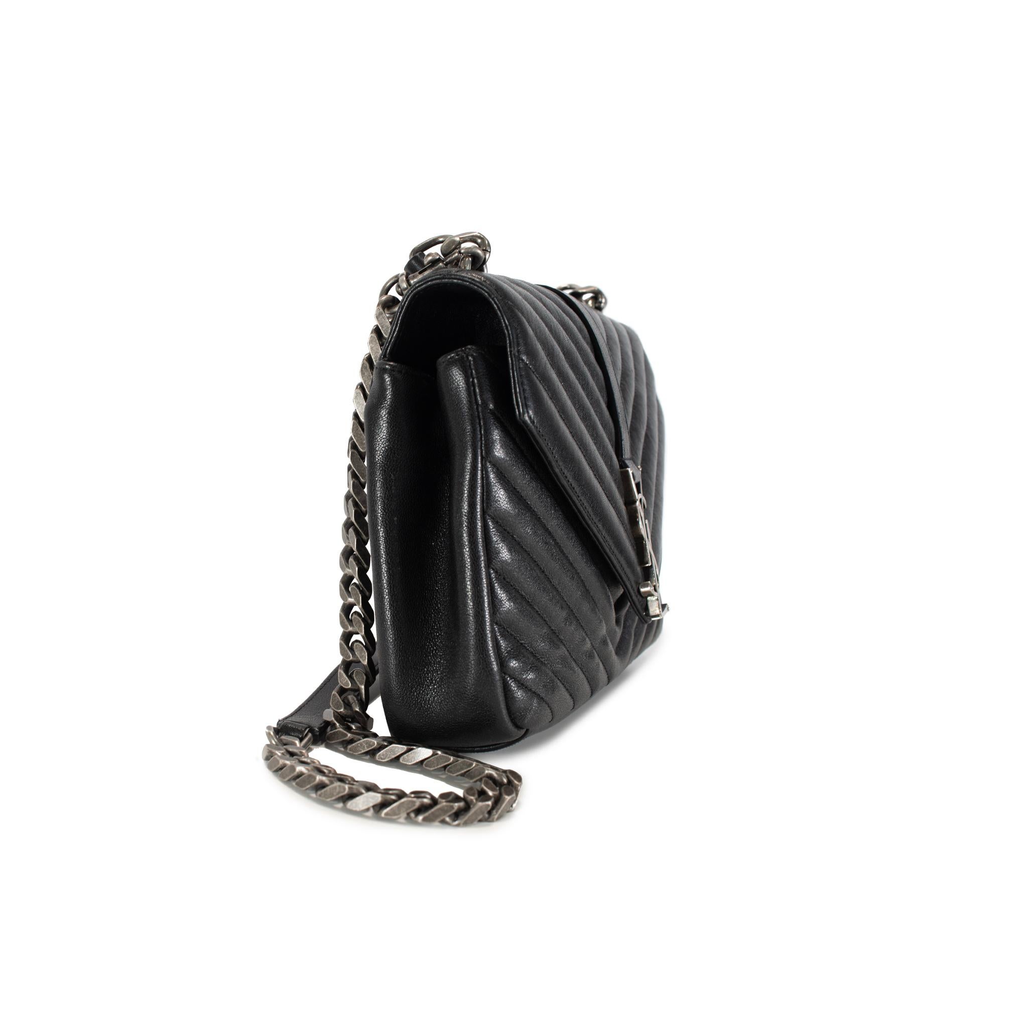 Saint Laurent College Medium Black Quilted Leather Top Handle Crossbody Bag In condizioni ottime in vendita a Houston, US
