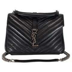 Saint Laurent College Medium Black Quilted Leather Top Handle Crossbody Bag