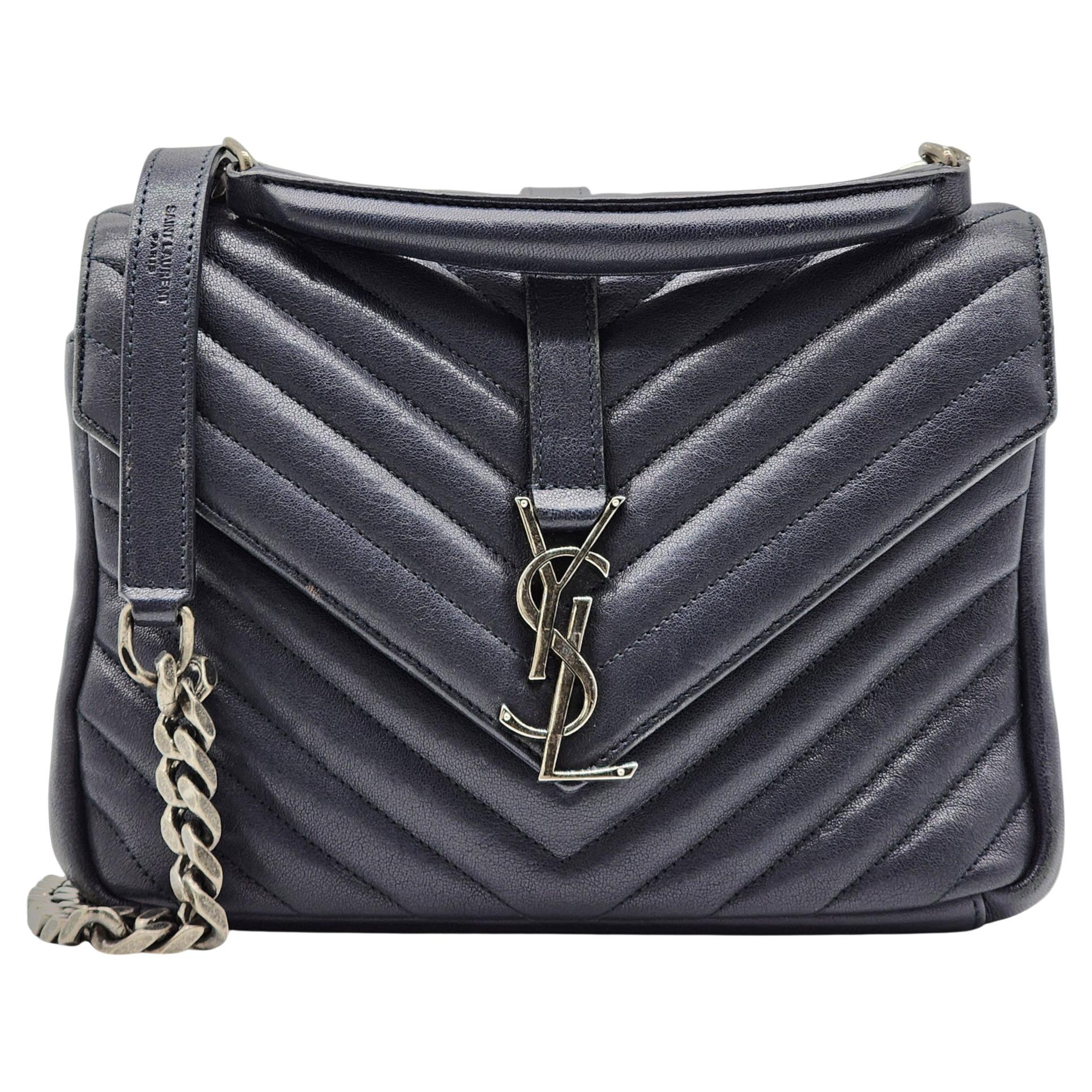 Saint Laurent College Medium Chain Bag - Leather - Blue For Sale