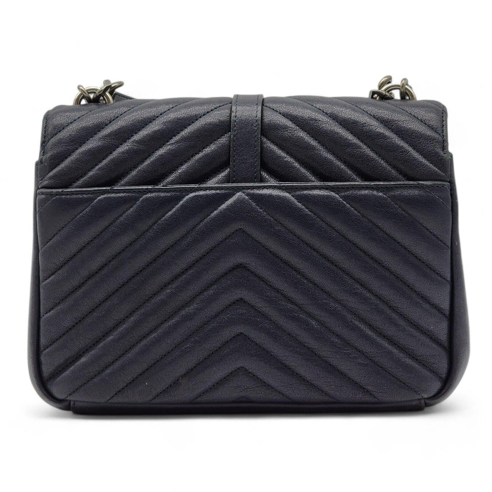 Black Saint Laurent College Medium Chain Bag Leather in Blue For Sale