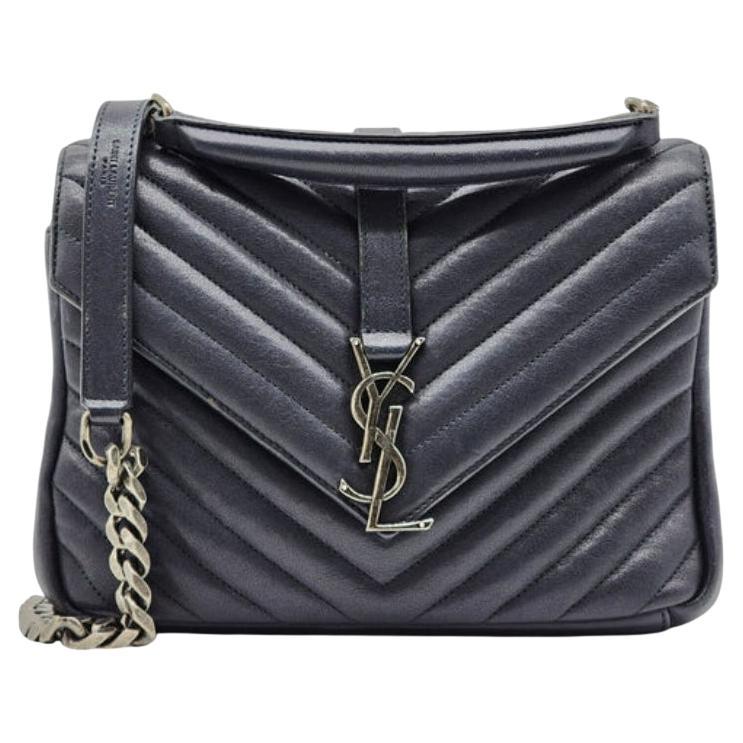 Saint Laurent College Medium Chain Bag Leather in Blue For Sale