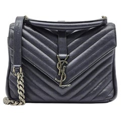 Saint Laurent College Medium Chain Bag Leather in Blue