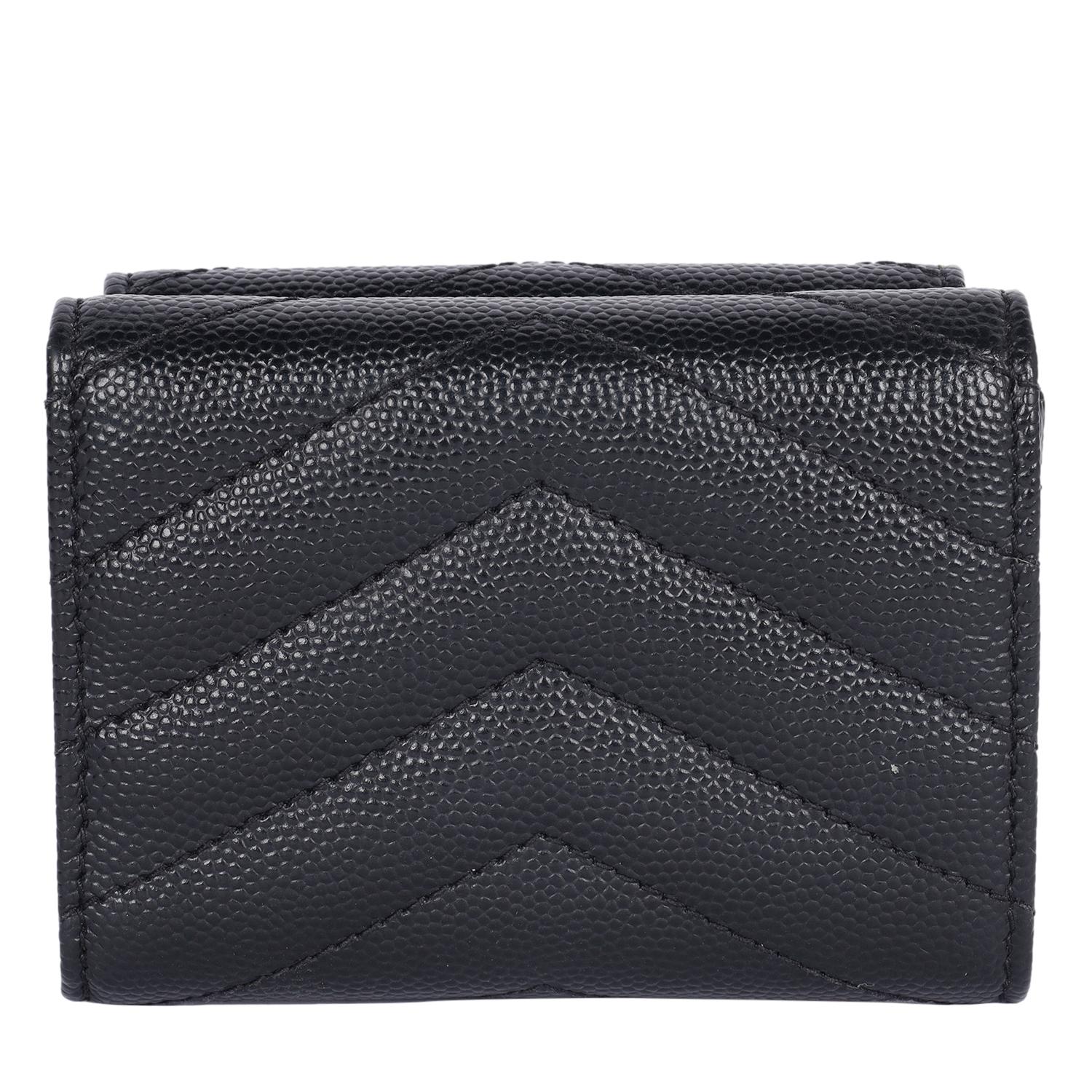 De las mujeres SAINT LAURENT Compact Tri Fold Wallet Black en venta