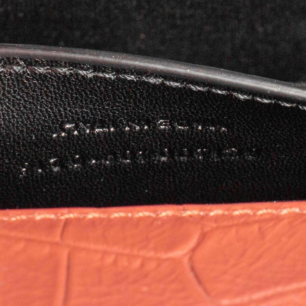 Saint Laurent Copper Brown Croc Embossed Leather Monogram Clutch 7