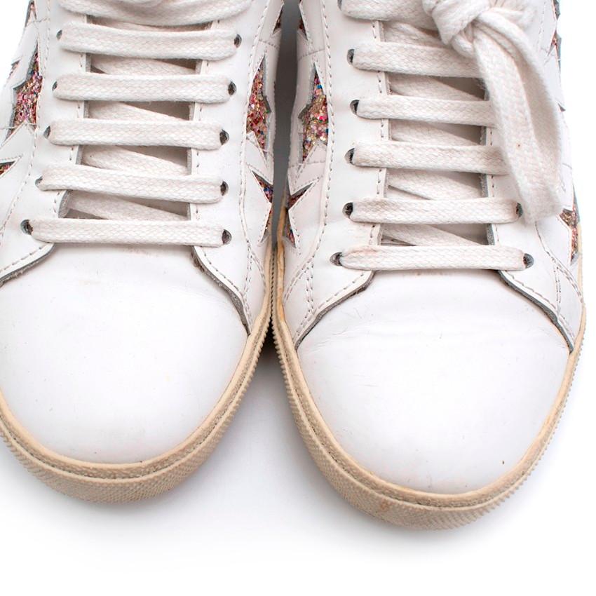 Saint Laurent Court Classic White Glitter Star Trainers - Size 37 In Good Condition In London, GB