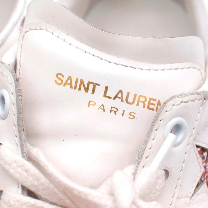 Saint Laurent Court Classic White Glitter Star Trainers - Size 37 1