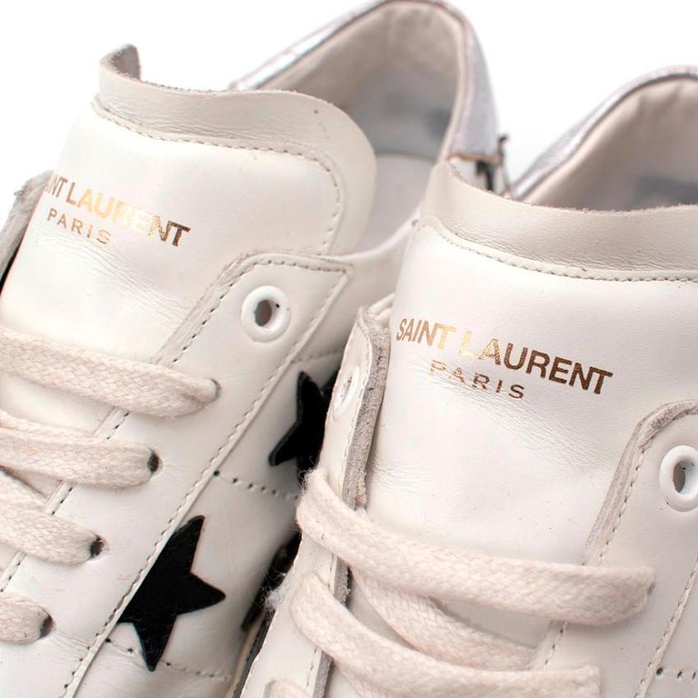 Saint Laurent Court Classic White Leather Star Applique Sneakers For Sale  at 1stDibs