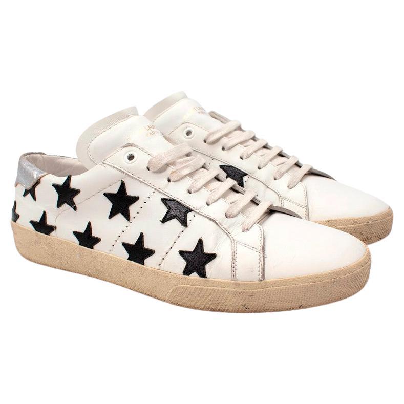 Saint Laurent Court Classic White Leather Star Applique Sneakers For Sale
