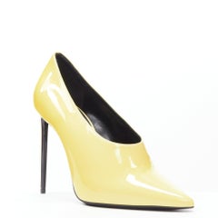 SAINT LAURENT cream beige patent leather point toe low vamp bootie EU38.5