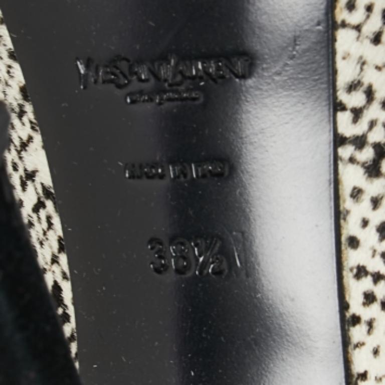 Saint Laurent  Cream/Black Calf Hair Tribtoo Platform Pumps Size 38.5 For Sale 1