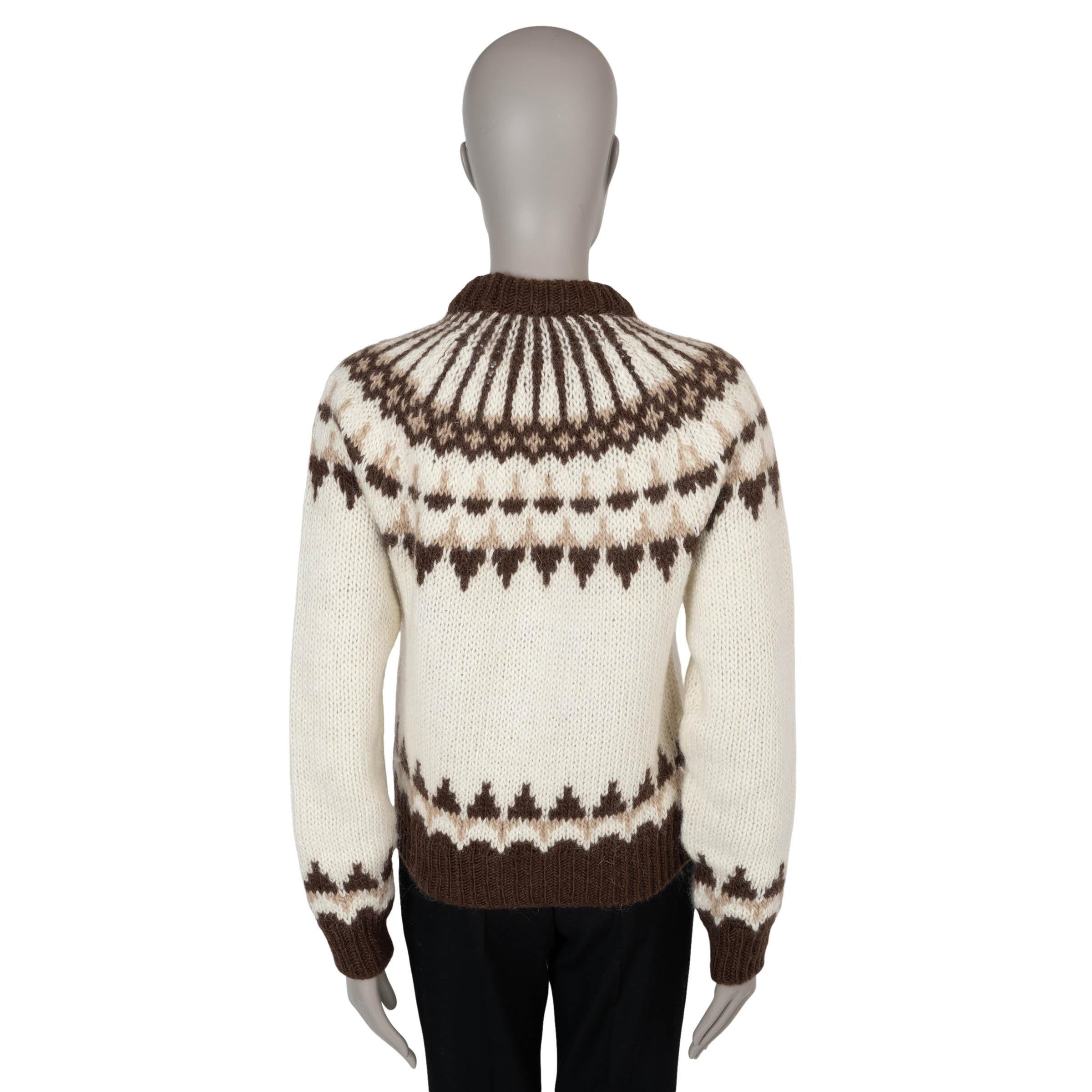 Blanc SAINT LAURENT Pull en laine et mohair crème et Brown 2022 FAIR ISLE M en vente