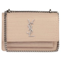 Saint Laurent Cream Crocodile Embossed Calfskin Leather Mini Sunset