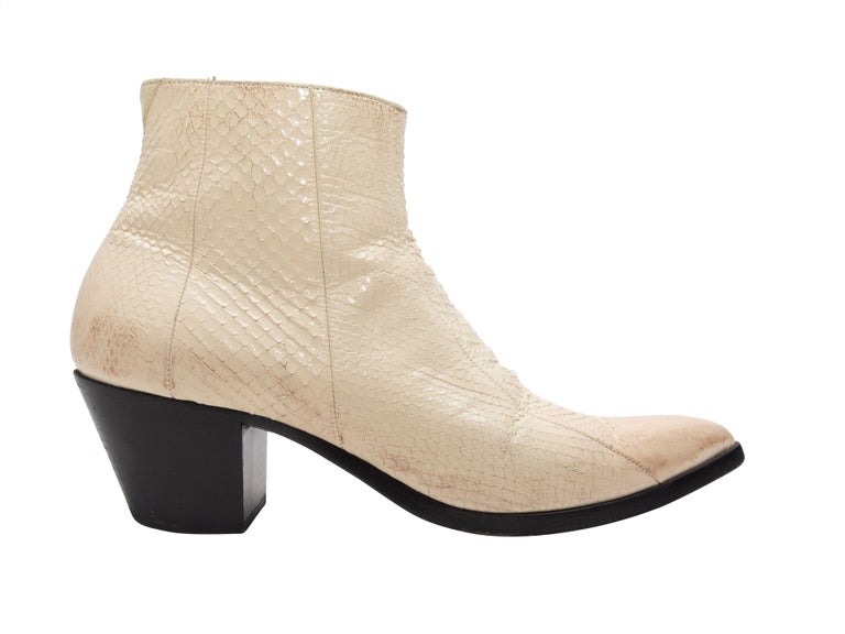 Saint Laurent Cream Finn Snakeskin Pointed Toe Ankle Boots For