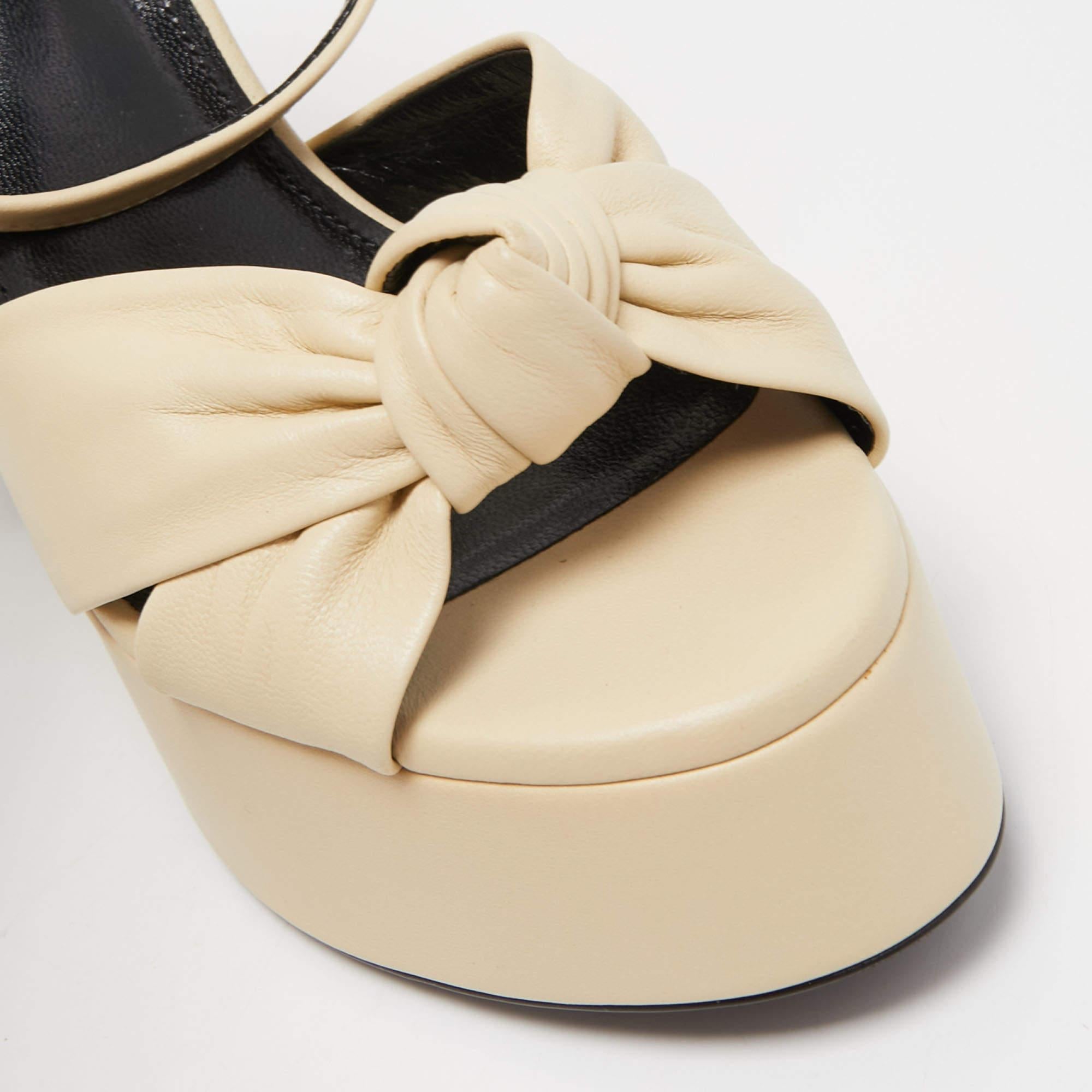 Saint Laurent Cream Leather Bianca Ankle Tie Sandals Size 37.5 1