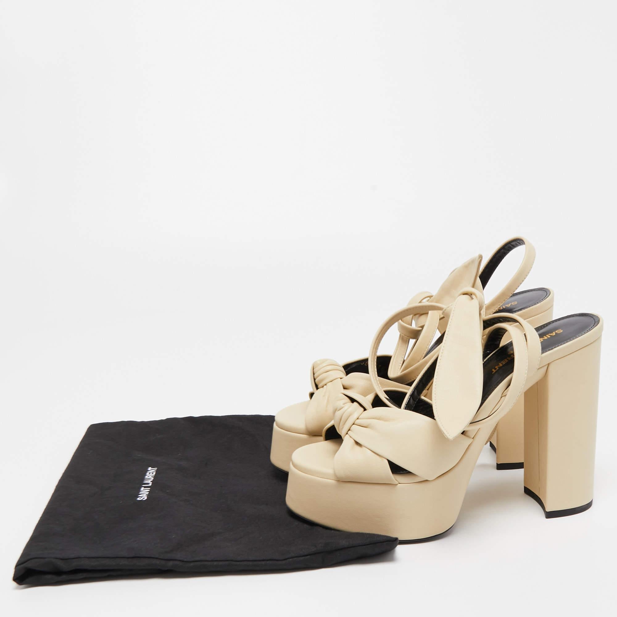 Saint Laurent Cream Leather Bianca Ankle Tie Sandals Size 37.5 3