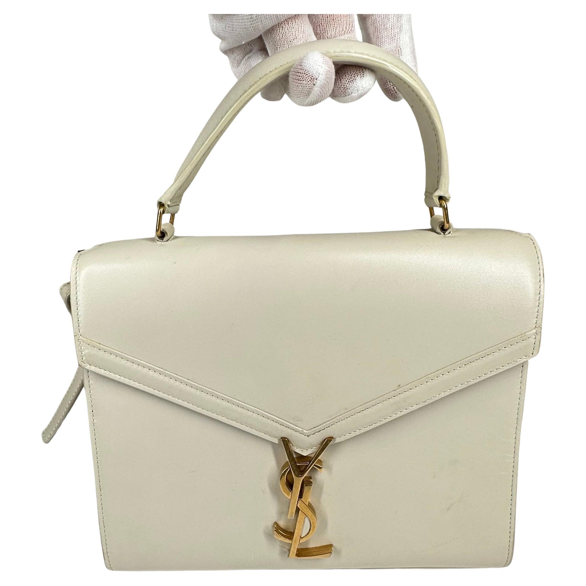 Saint Laurent Cream Leather Cassandra Shoulder Bag