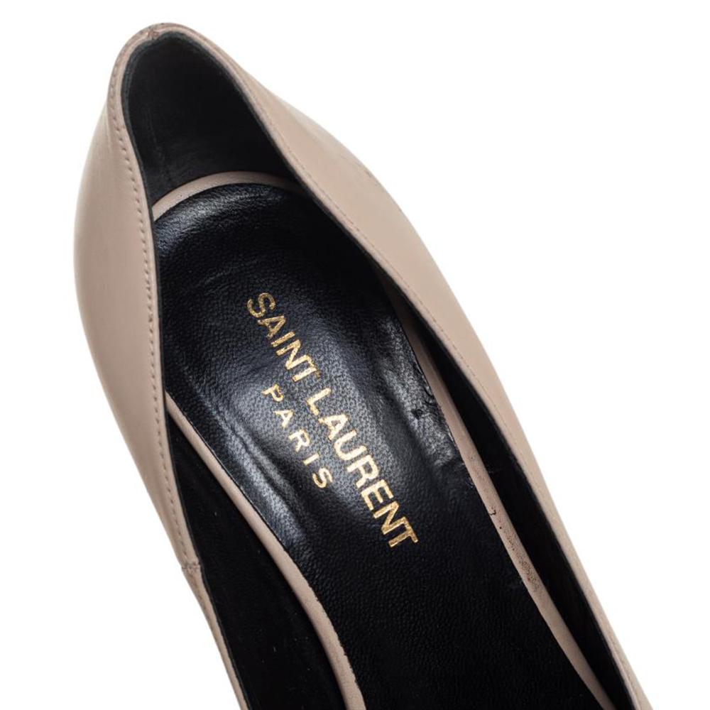 Saint Laurent Cream Leather Janis Pointed Toe Platform Pump Size 37 In Good Condition In Dubai, Al Qouz 2