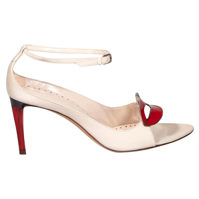 Saint Laurent Cream Leather Lip Motif Heels Size IT 36