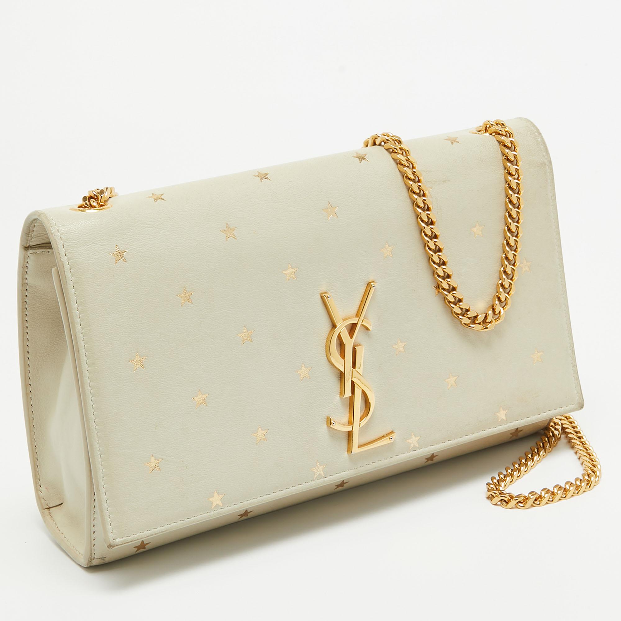 Beige Saint Laurent Cream Leather Medium Kate Star Shoulder Bag
