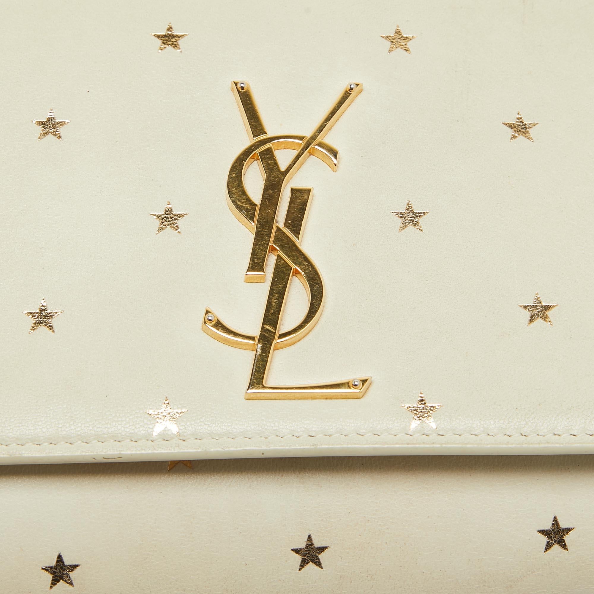 Women's Saint Laurent Cream Leather Medium Kate Star Shoulder Bag