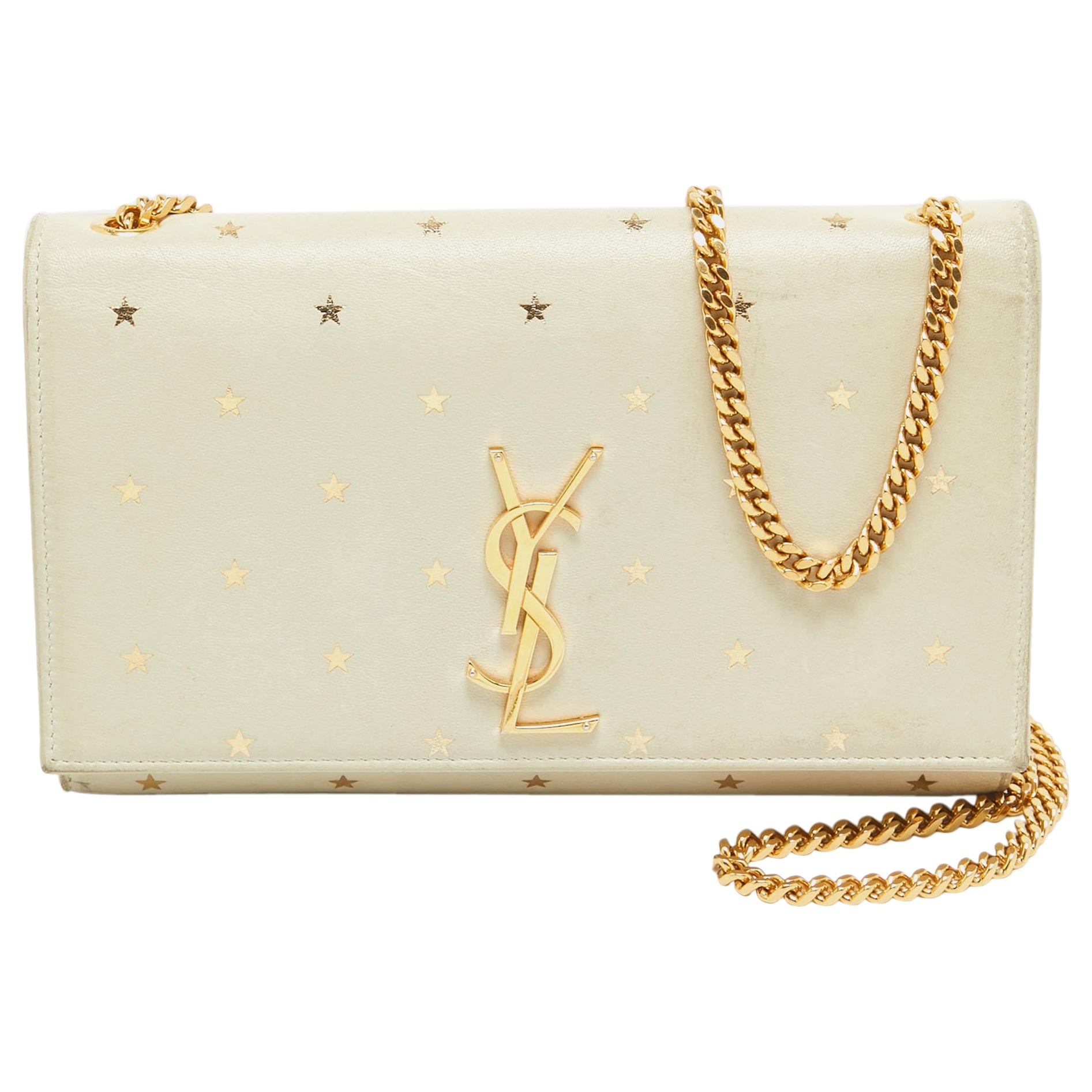 Saint Laurent Cream Leather Medium Kate Star Shoulder Bag