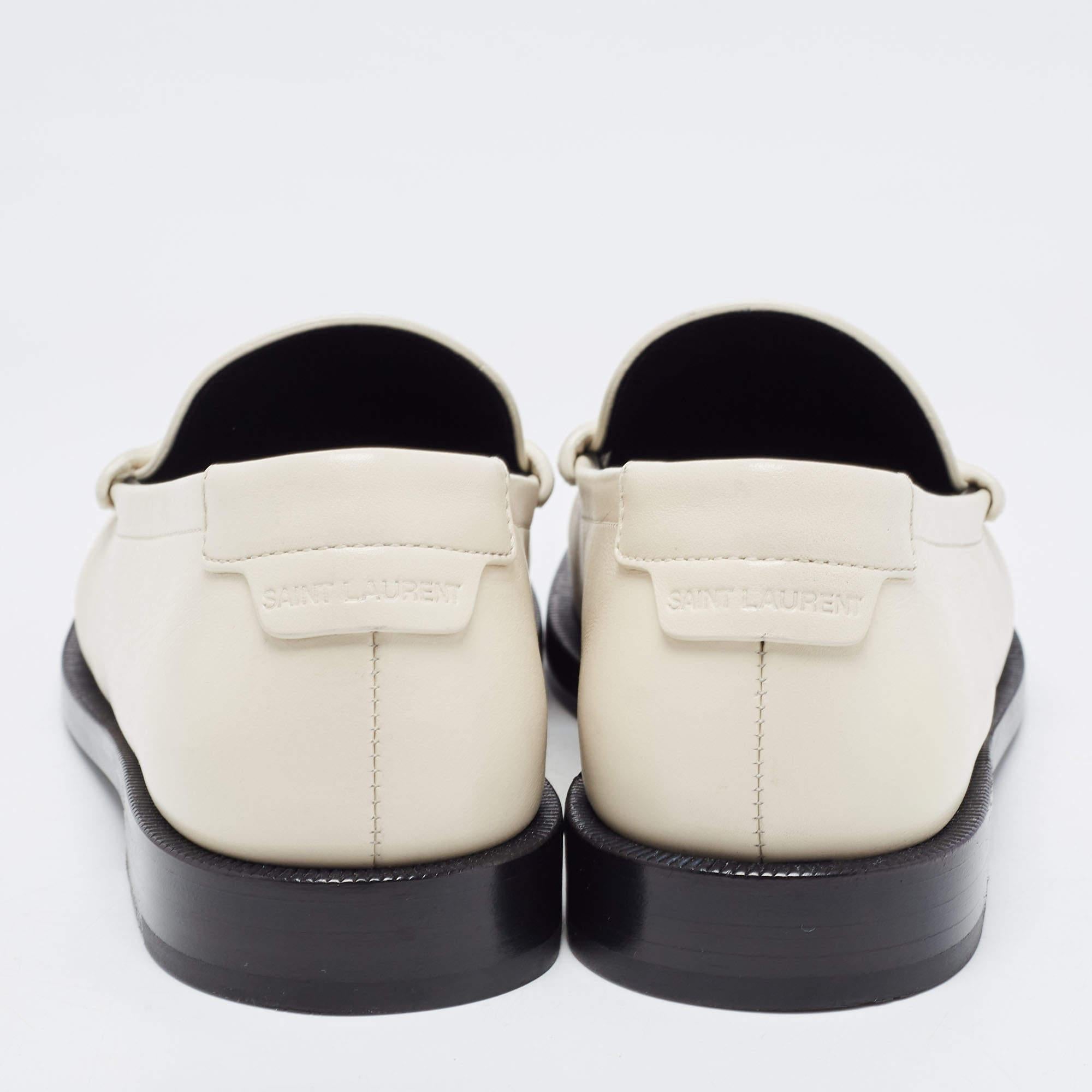 Beige Saint Laurent Cream Leather Slip On Loafers Size 35.5