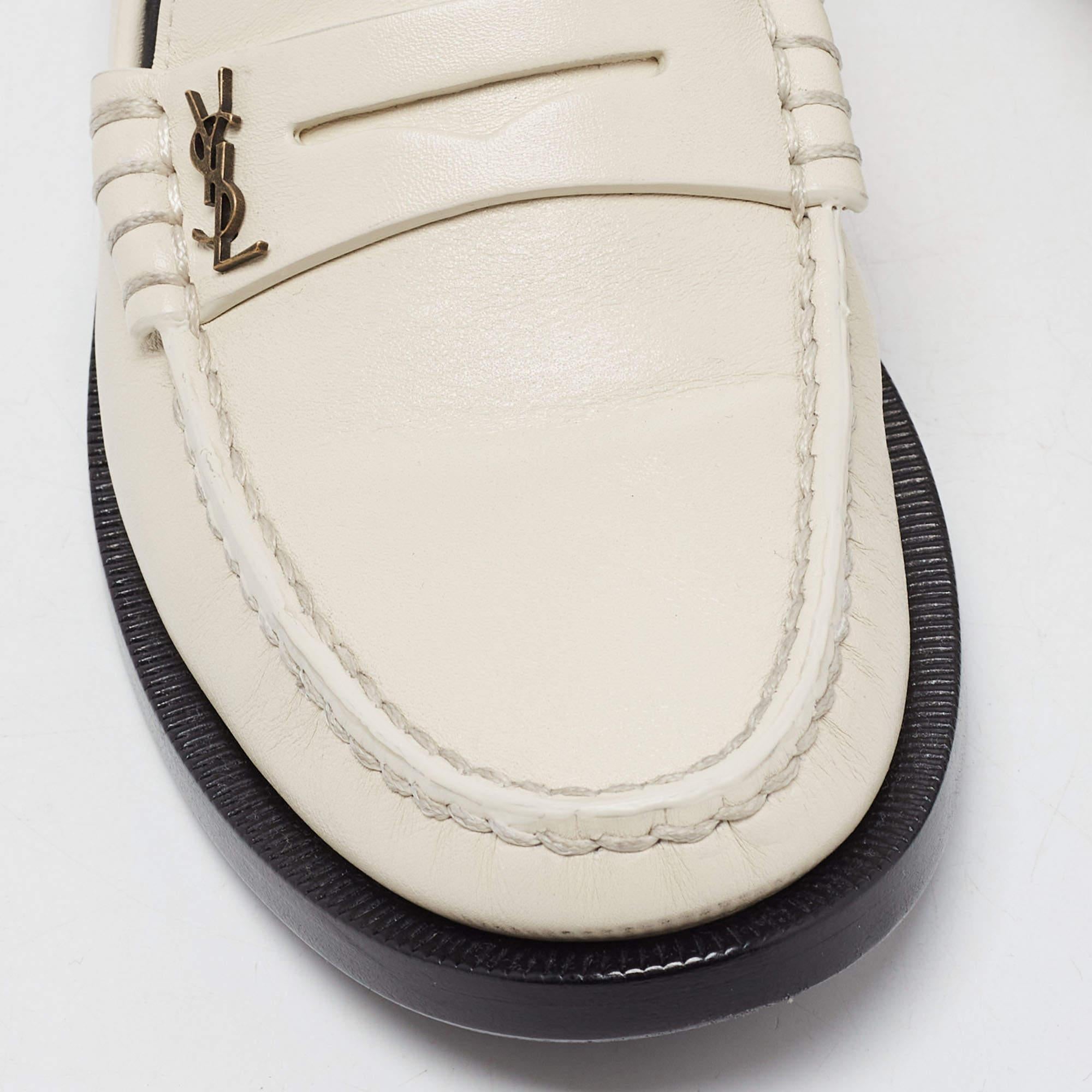 Saint Laurent Cream Leather Slip On Loafers Size 35.5 1