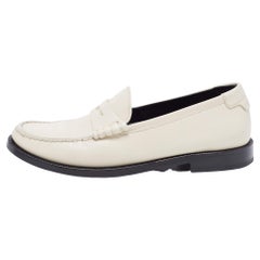 Saint Laurent Cream Leather Slip On Loafers Size 35.5