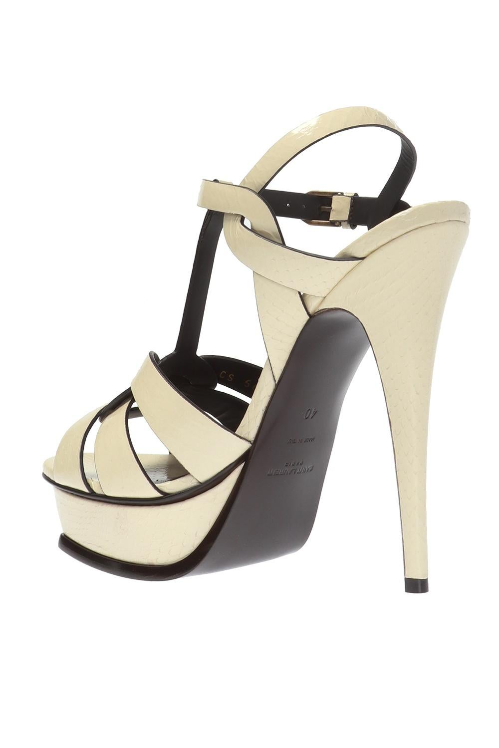 Beige Saint Laurent Cream Leather Tribute 105 Stiletto Heel Sandal Size 40