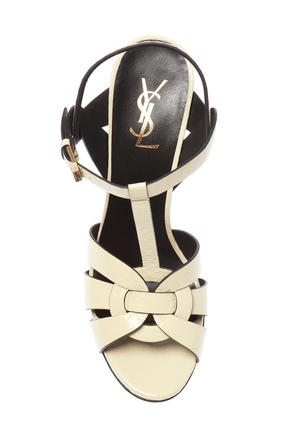 Saint Laurent Cream Leather Tribute 105 Stiletto Heel Sandal Size 40 In New Condition In Paradise Island, BS