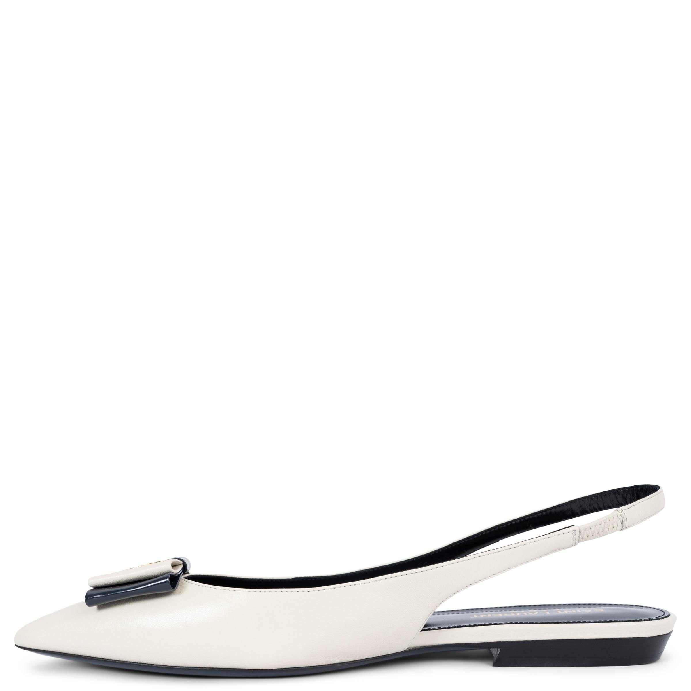 Beige SAINT LAURENT crema e pelle marina 2021 ANAIS SLINGBACK Scarpe basse 38 in vendita