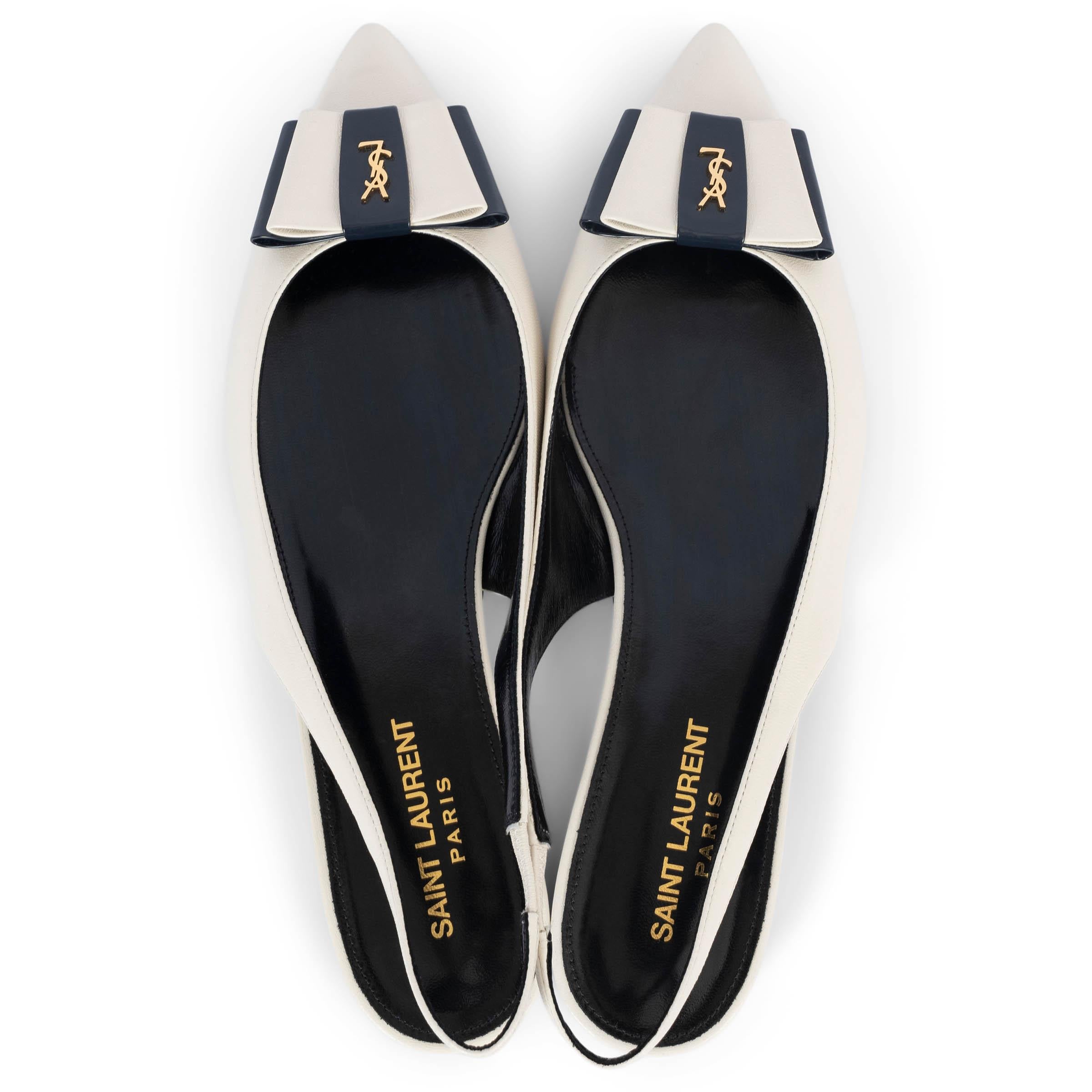 Donna SAINT LAURENT crema e pelle marina 2021 ANAIS SLINGBACK Scarpe basse 38 in vendita