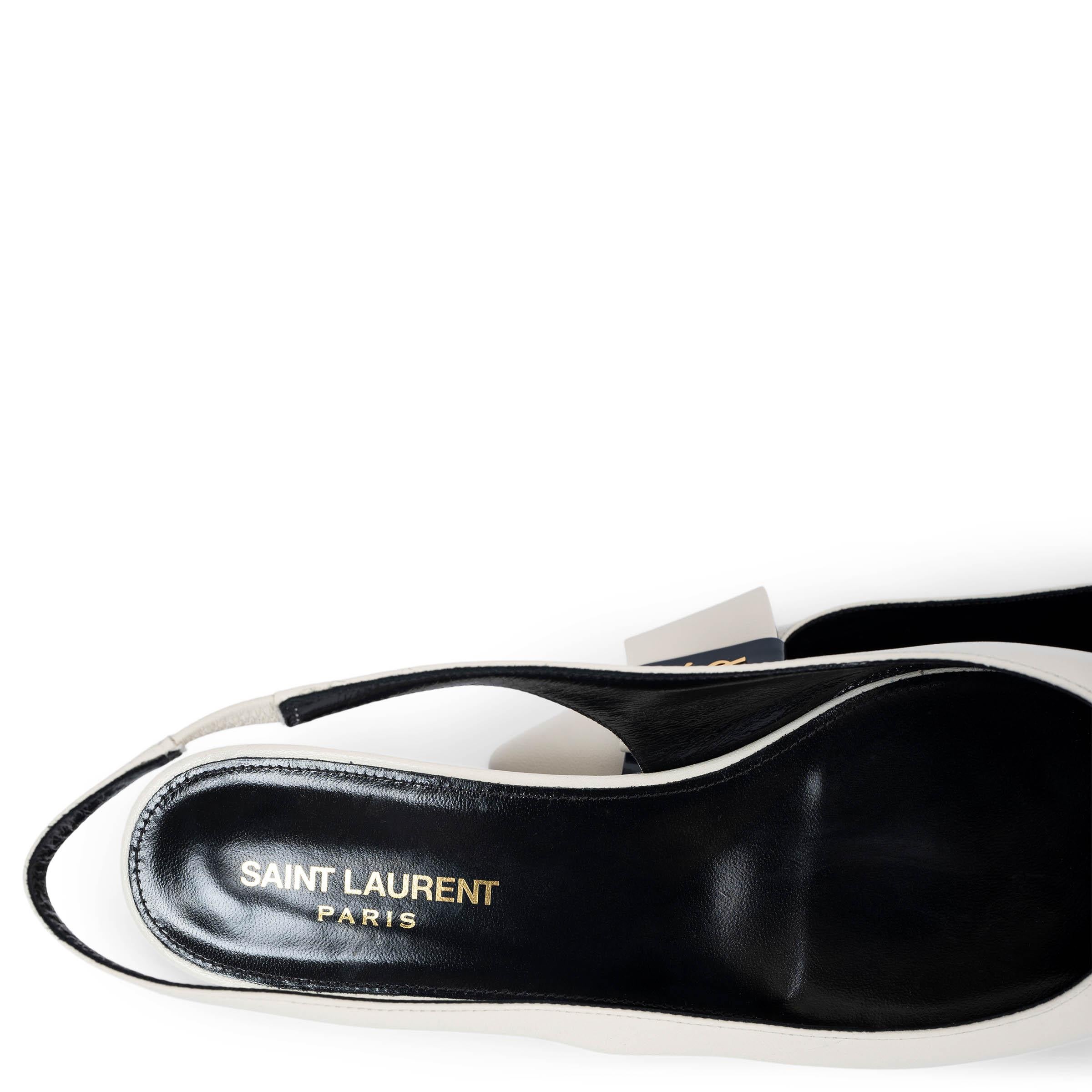 SAINT LAURENT crema e pelle marina 2021 ANAIS SLINGBACK Scarpe basse 38 in vendita 1
