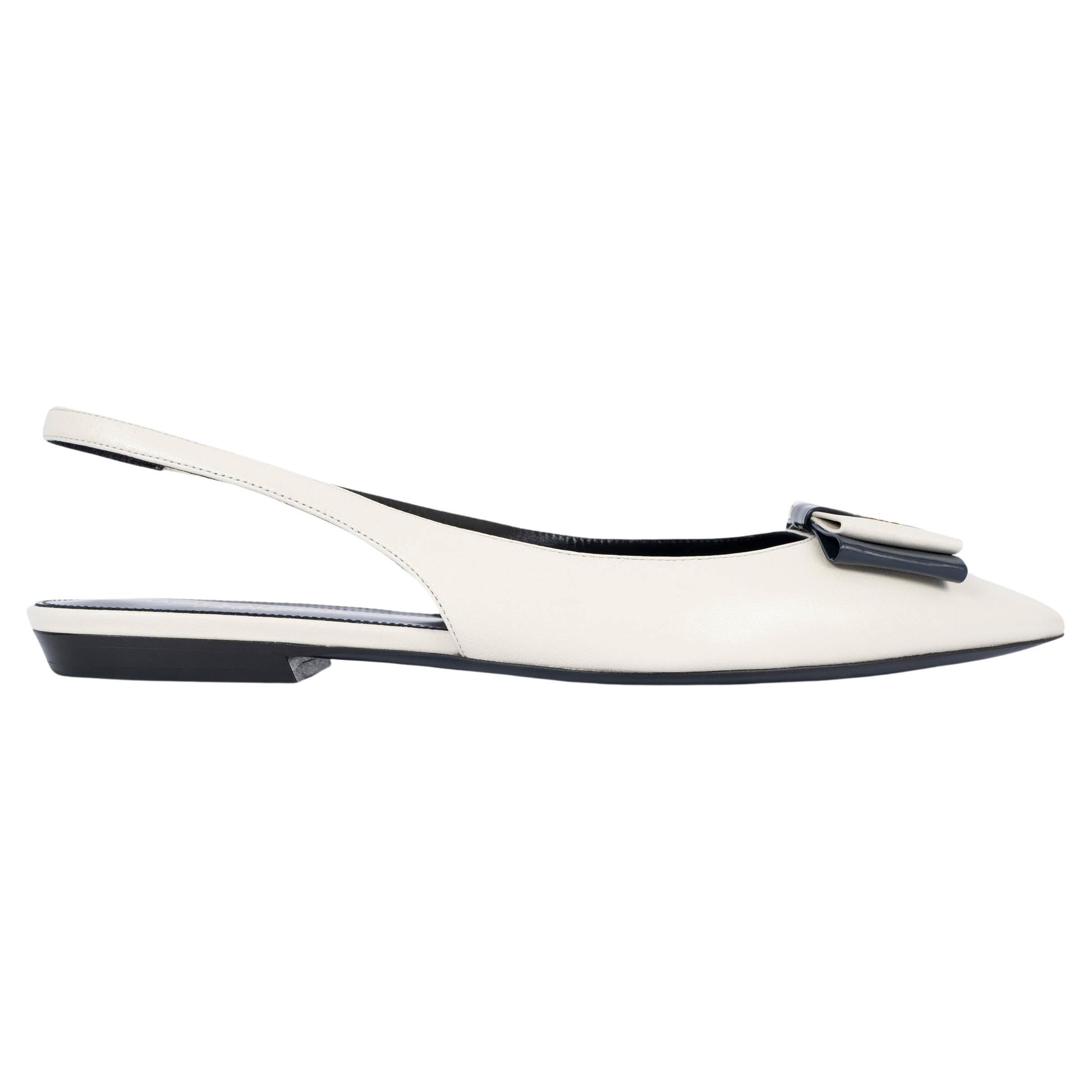 SAINT LAURENT crema e pelle marina 2021 ANAIS SLINGBACK Scarpe basse 38 in vendita
