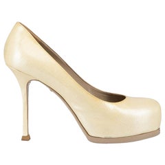 Saint Laurent Cream Patent Leather Platform Pumps Size IT 36
