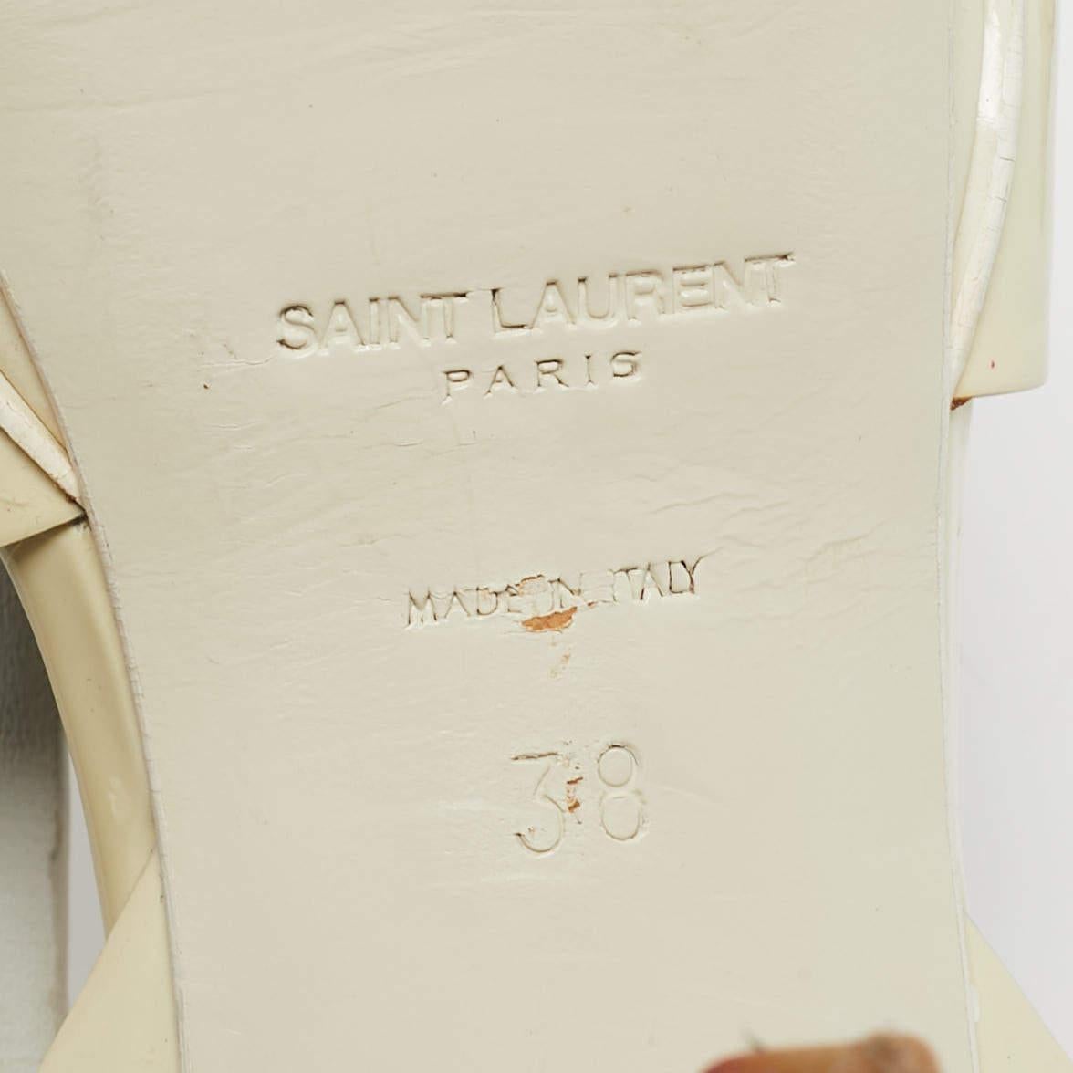 Saint Laurent Cream Patent Leather Tribute Sandals Size 38 For Sale 3