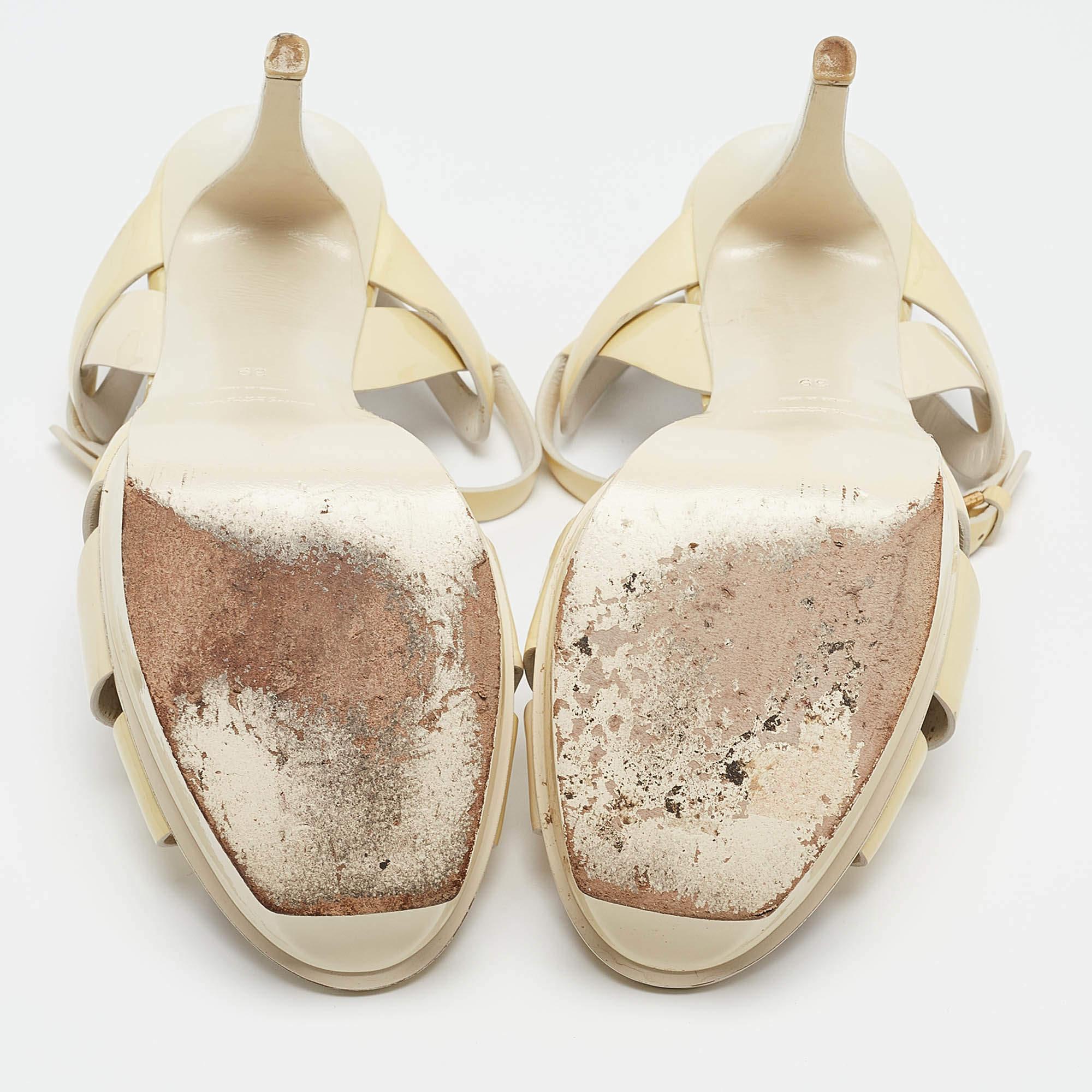 Saint Laurent Cream Patent Leather Tribute Sandals Size 39 1