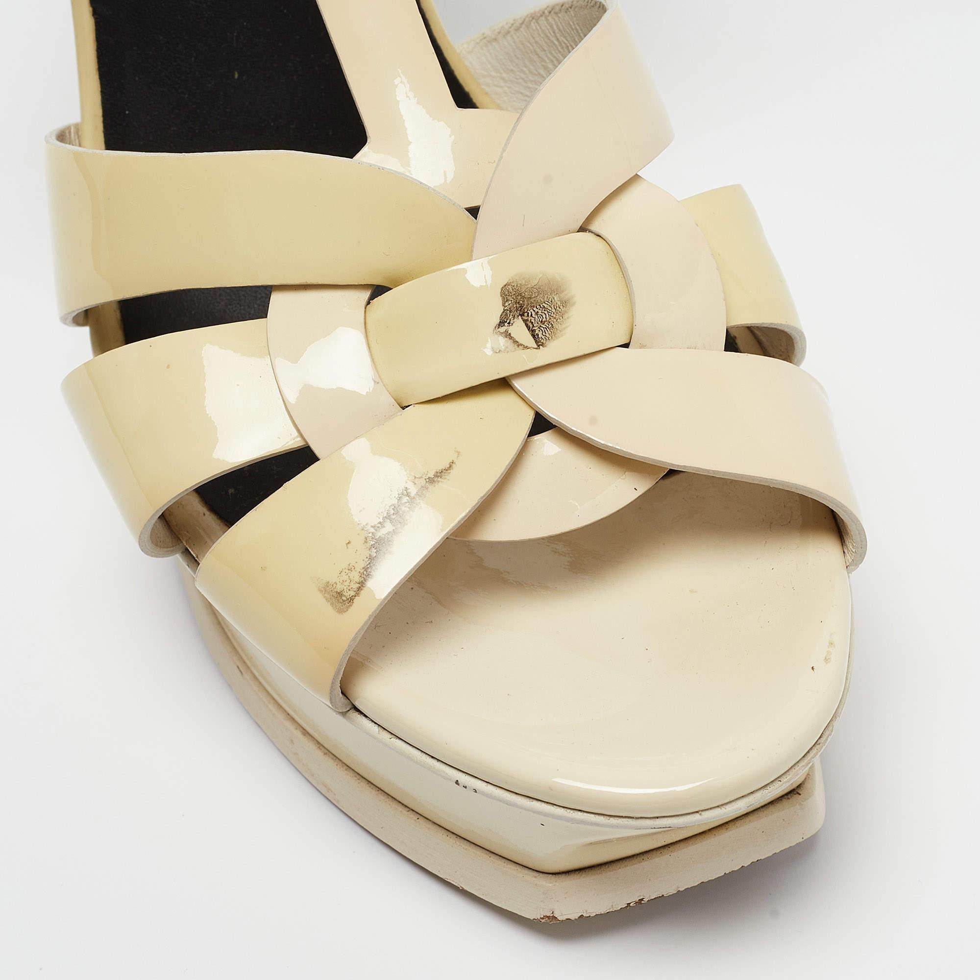 Saint Laurent Cream Patent Leather Tribute Sandals Size 39 2