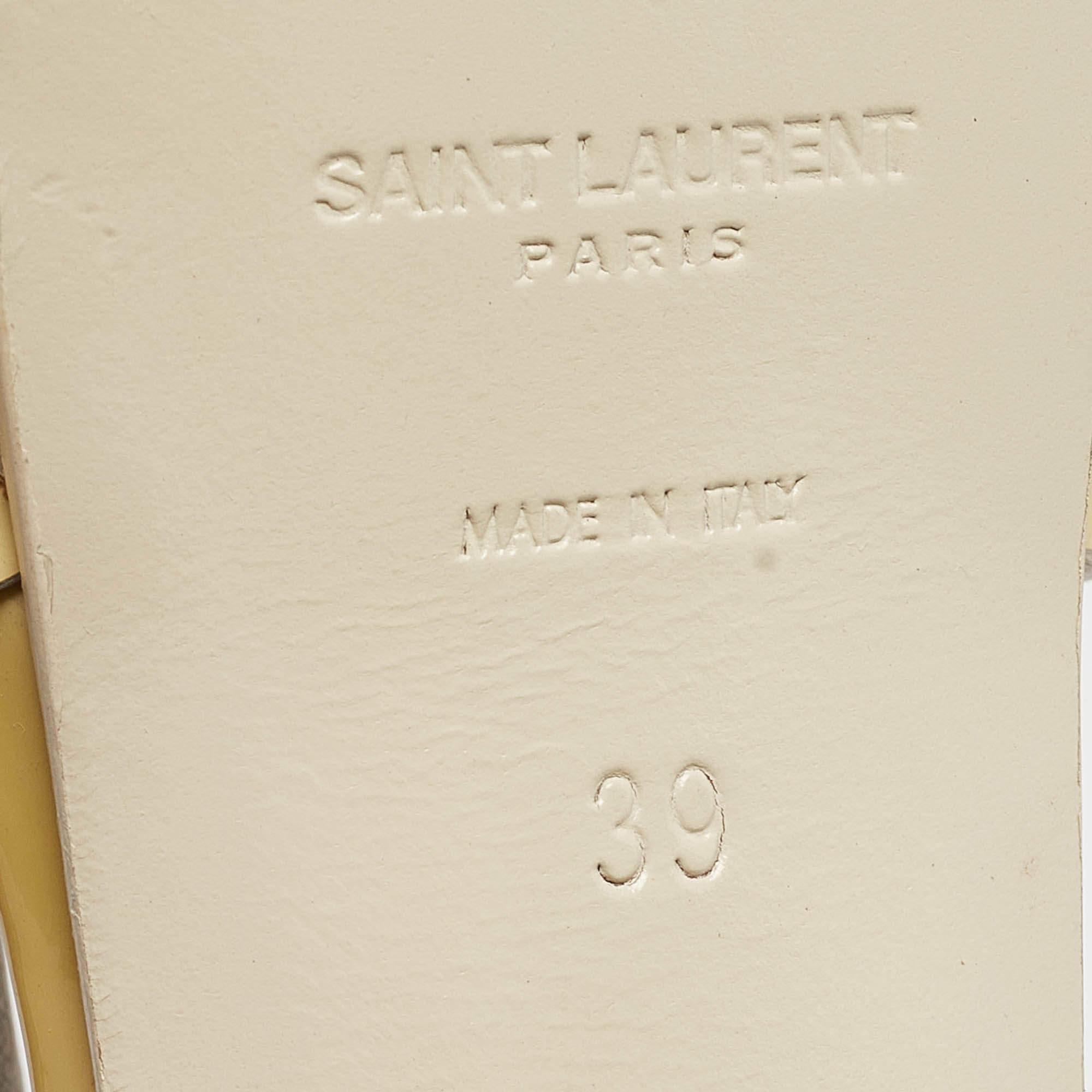 Saint Laurent Cream Patent Leather Tribute Sandals Size 39 3