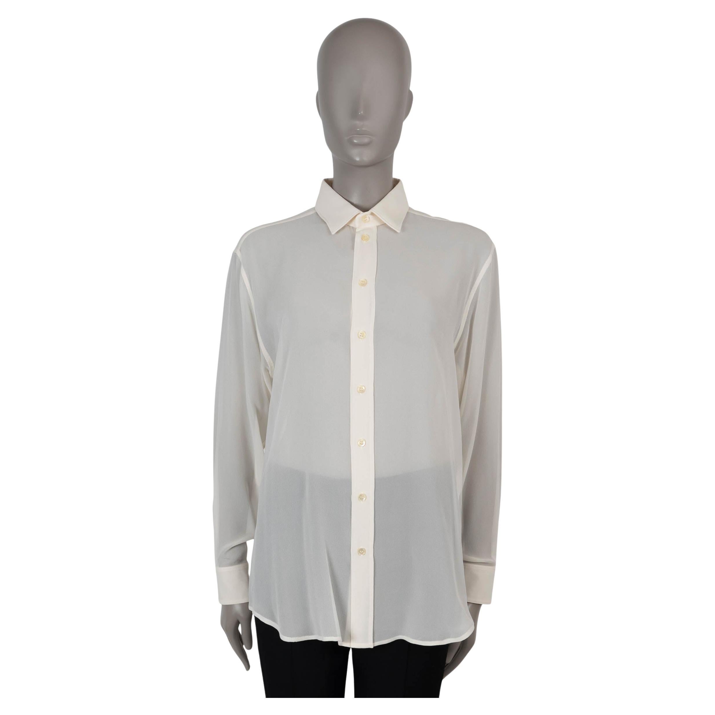 SAINT LAURENT cream silk 2015 SHEER Shirt 40 M For Sale