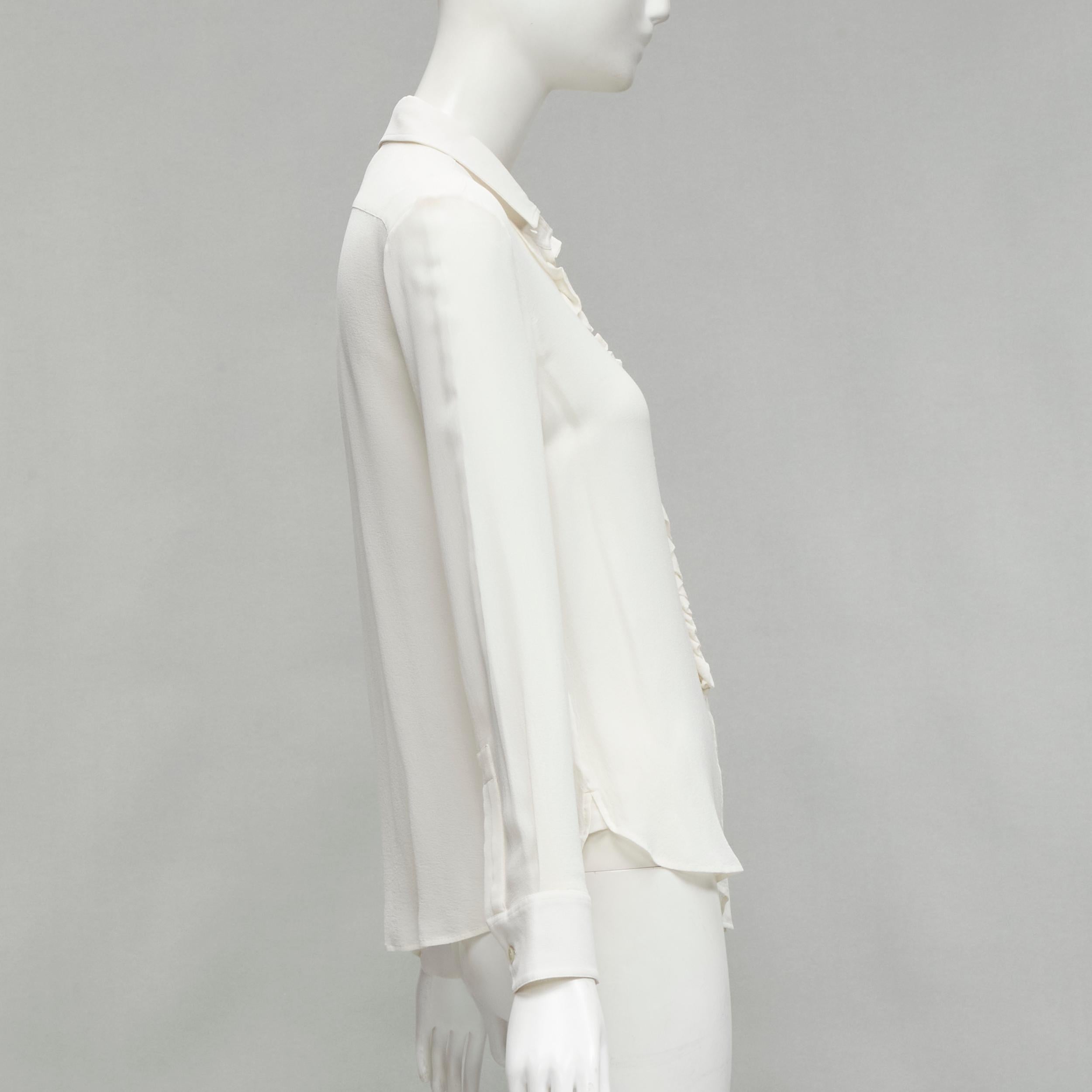 Women's SAINT LAURENT cream silk ruffle placket button down shirt blouse S For Sale