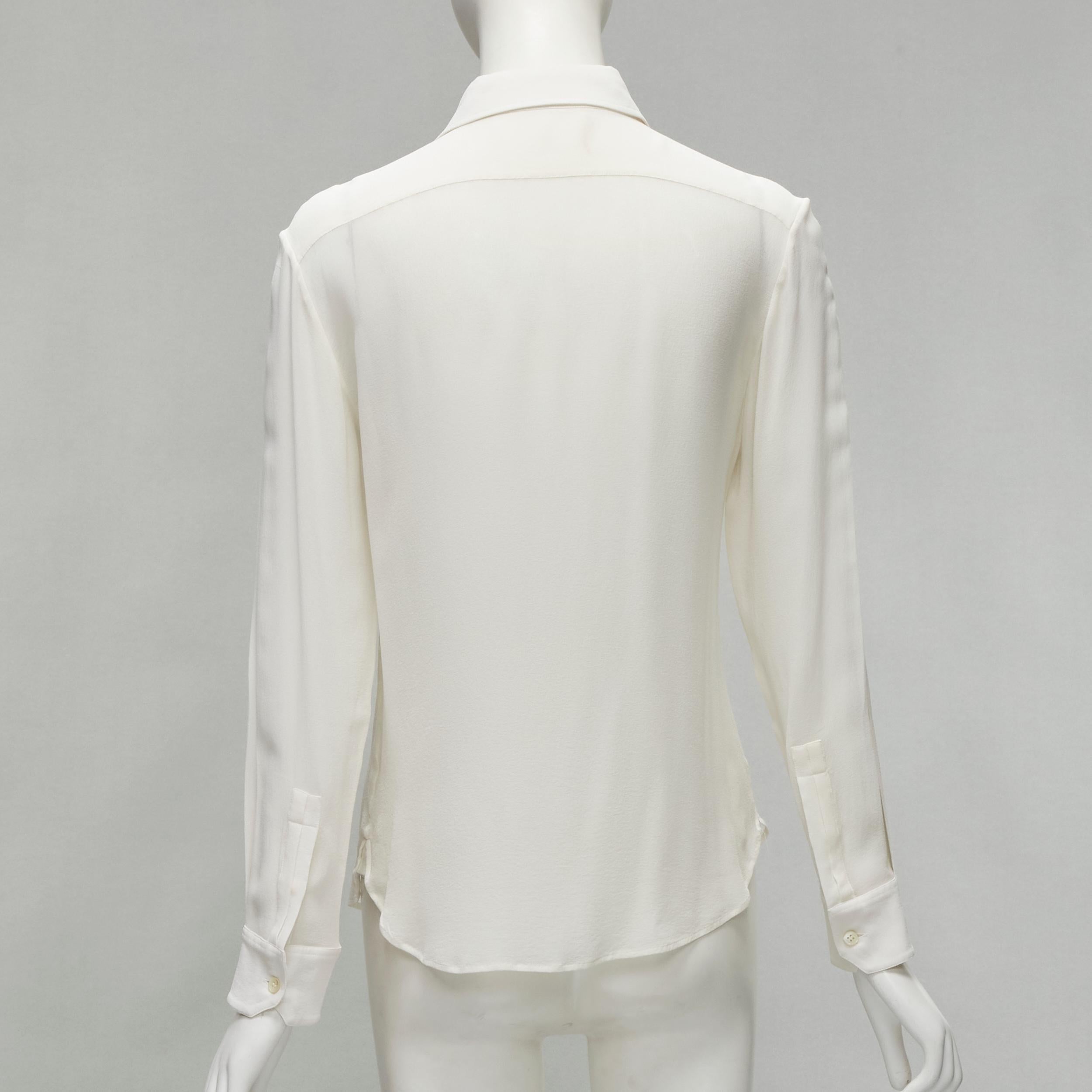 SAINT LAURENT cream silk ruffle placket button down shirt blouse S For Sale 1