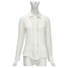 SAINT LAURENT cream silk ruffle placket button down shirt blouse S