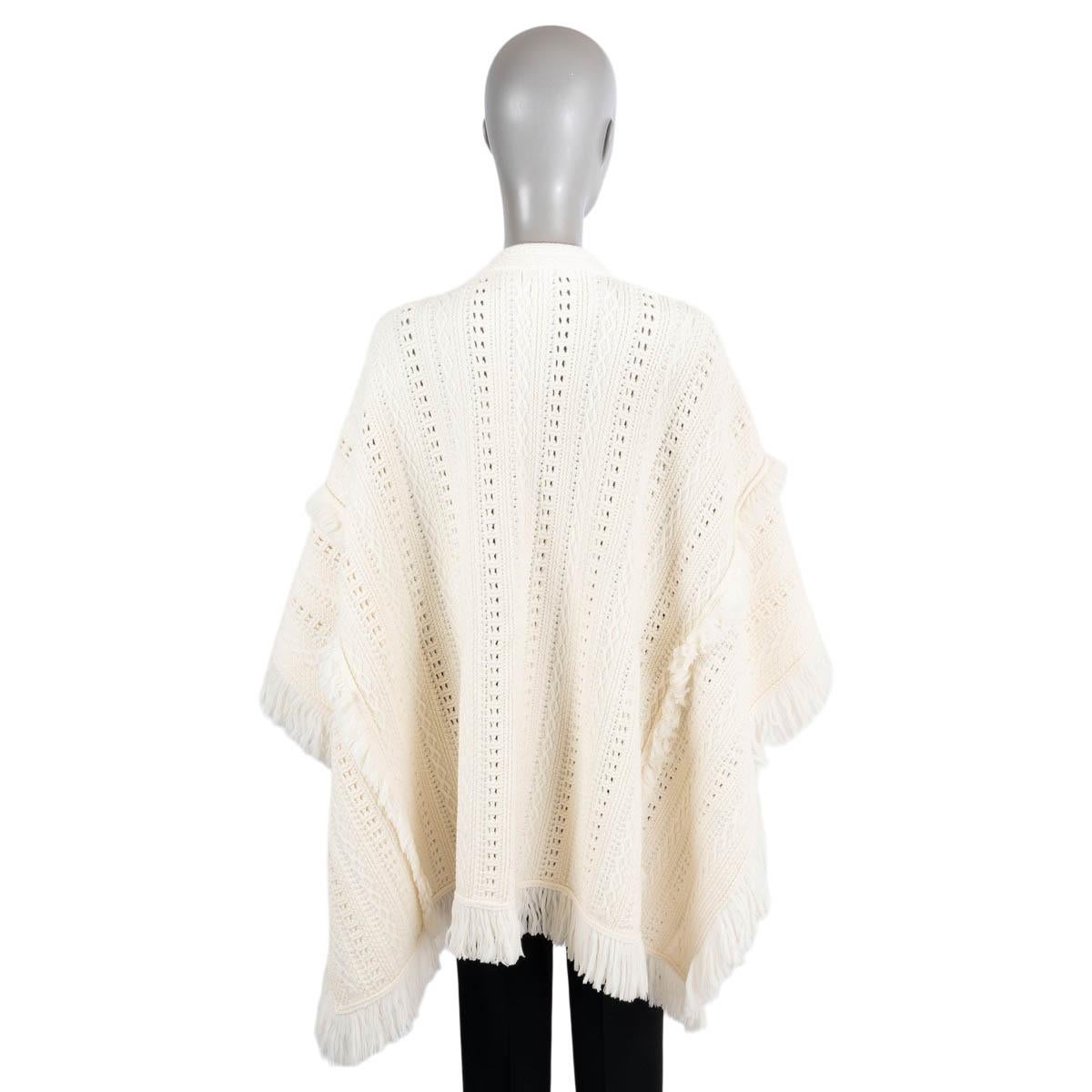 SAINT LAURENT cream wool 2020 FRINGE TRIM CROCHET KNIT PONCHO Jacket XS 1