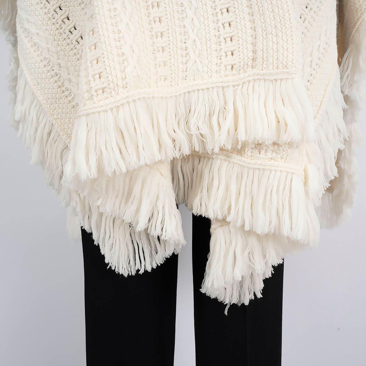 SAINT LAURENT cream wool 2020 FRINGE TRIM CROCHET KNIT PONCHO Jacket XS 3