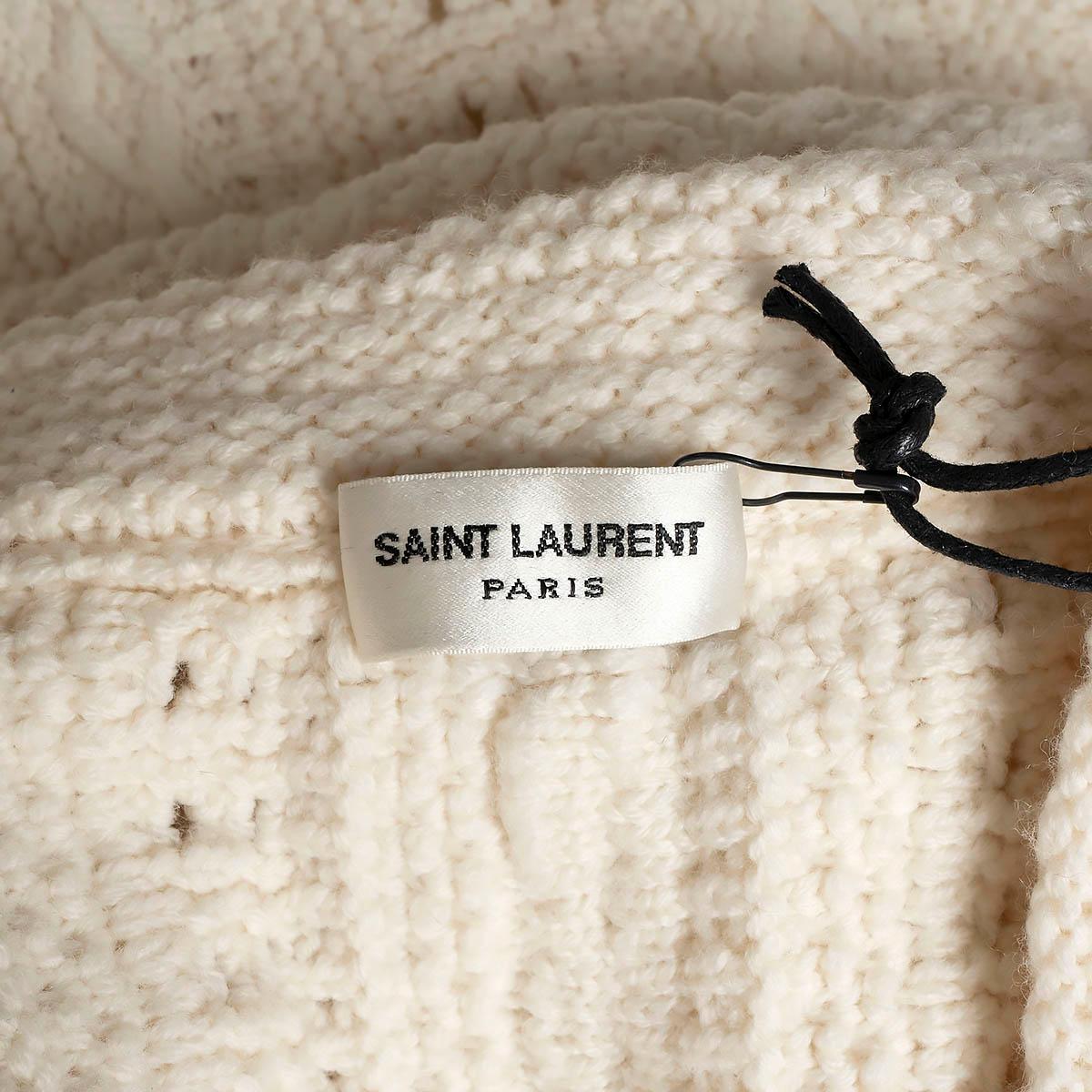 SAINT LAURENT cream wool 2020 FRINGE TRIM CROCHET KNIT PONCHO Jacket XS 4