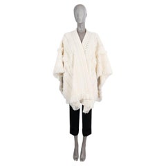 SAINT LAURENT cream wool 2020 FRINGE TRIM CROCHET KNIT PONCHO Jacket XS