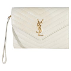 Saint Laurent Creama Soft Grain De Poudre Triquilt Monogram Clutch