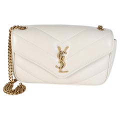 Saint Laurent Crema Chevron Lambskin Monogram Mini Loulou Bag