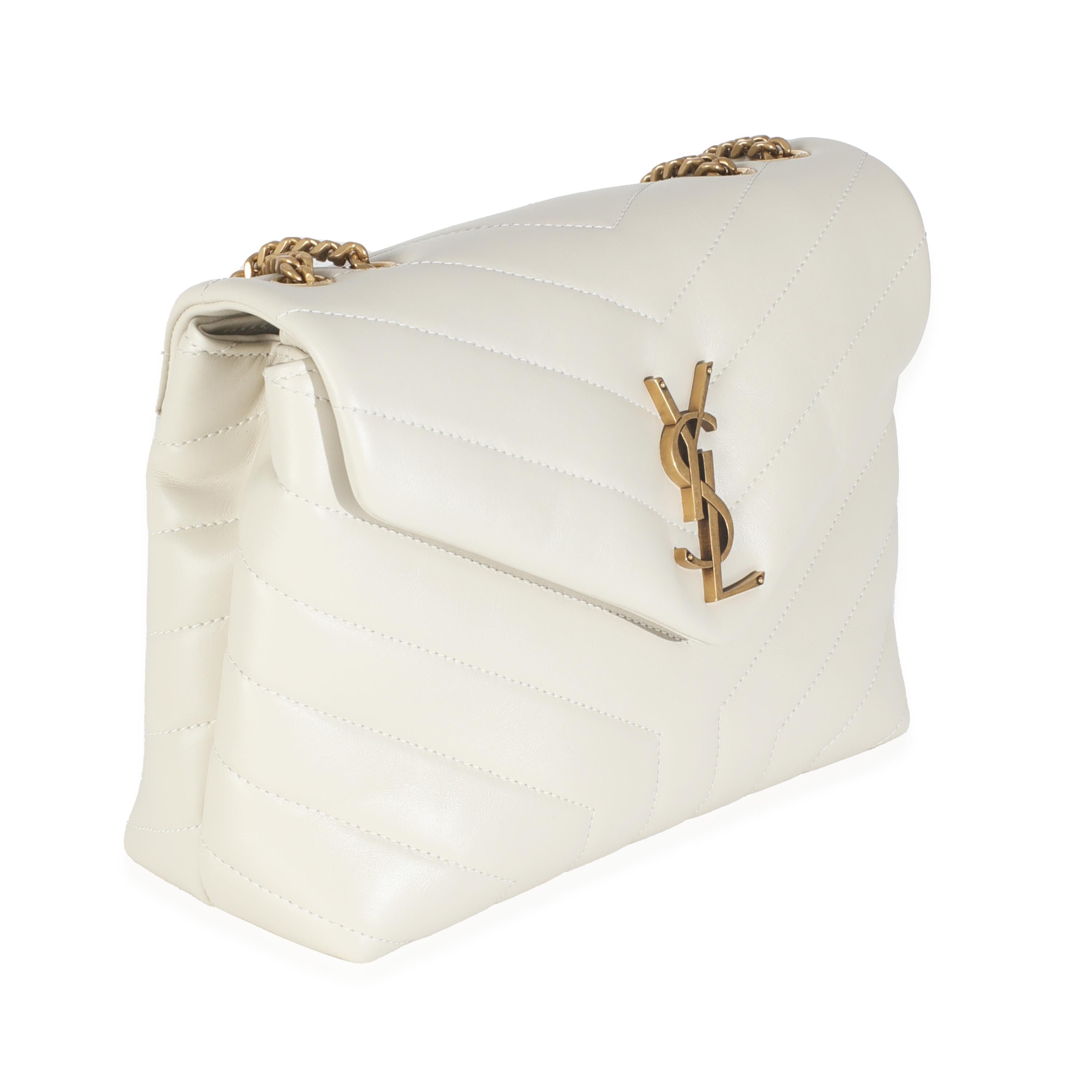 Saint Laurent Crema Weiches Kalbsleder Y Gesteppt Kleine Loulou Kette Satchel (Beige) im Angebot